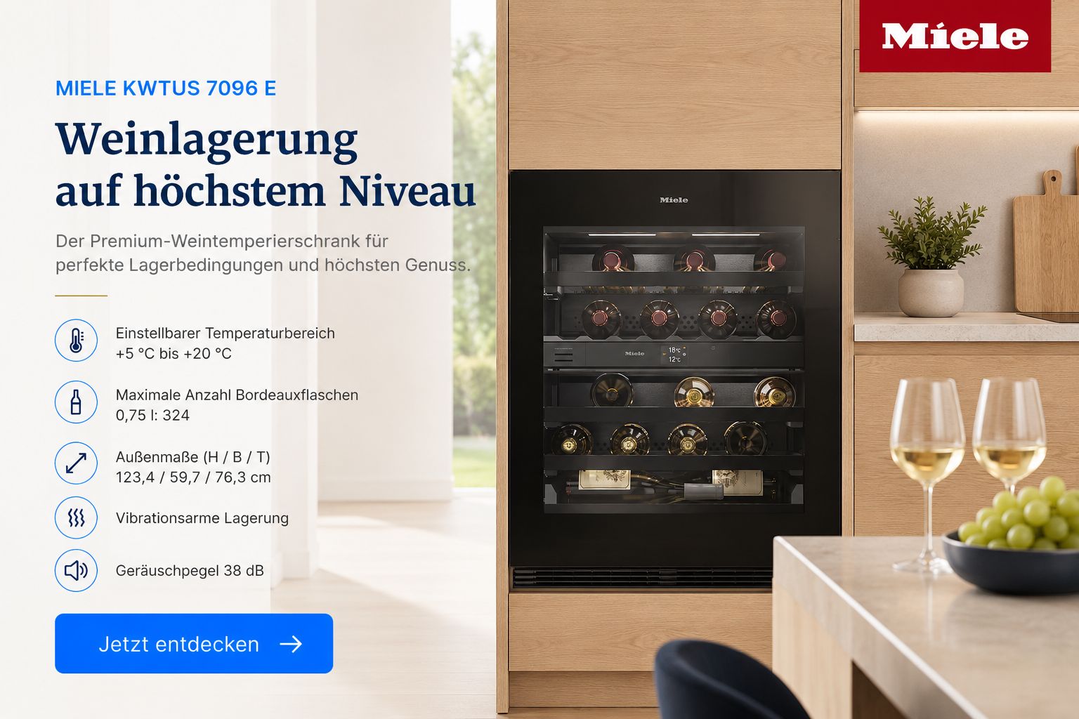 Miele KWTUS 7096 E Weintemperierschrank in Obsidianschwarz