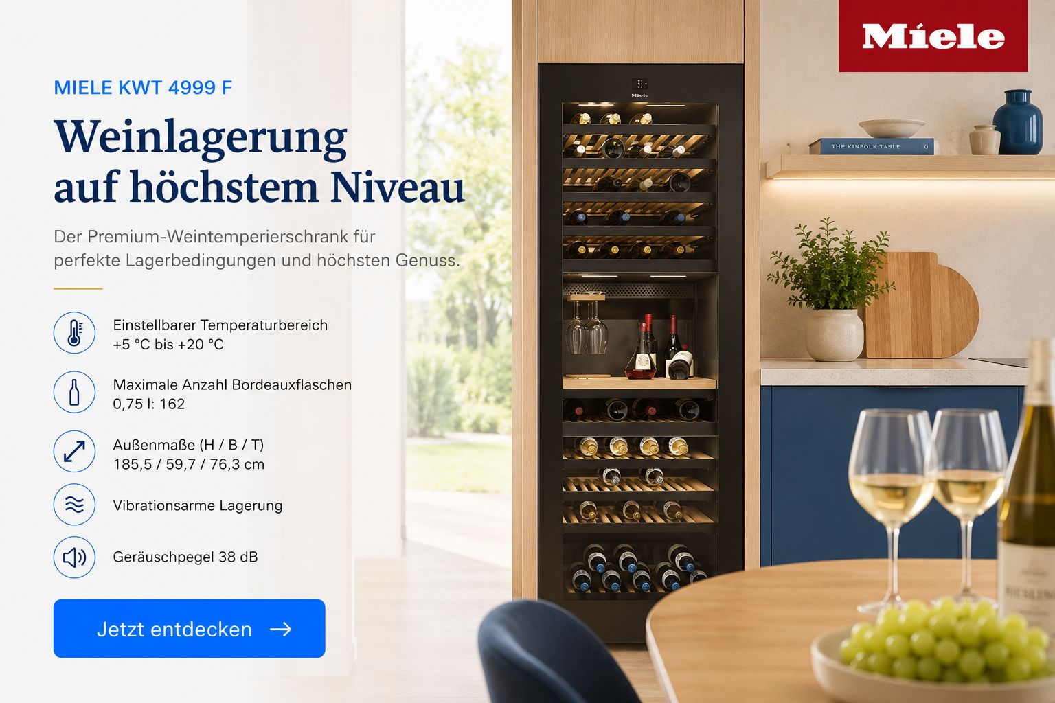 Freistehender Miele KWT 4999 F Weintemperierschrank in Obsidianschwarz