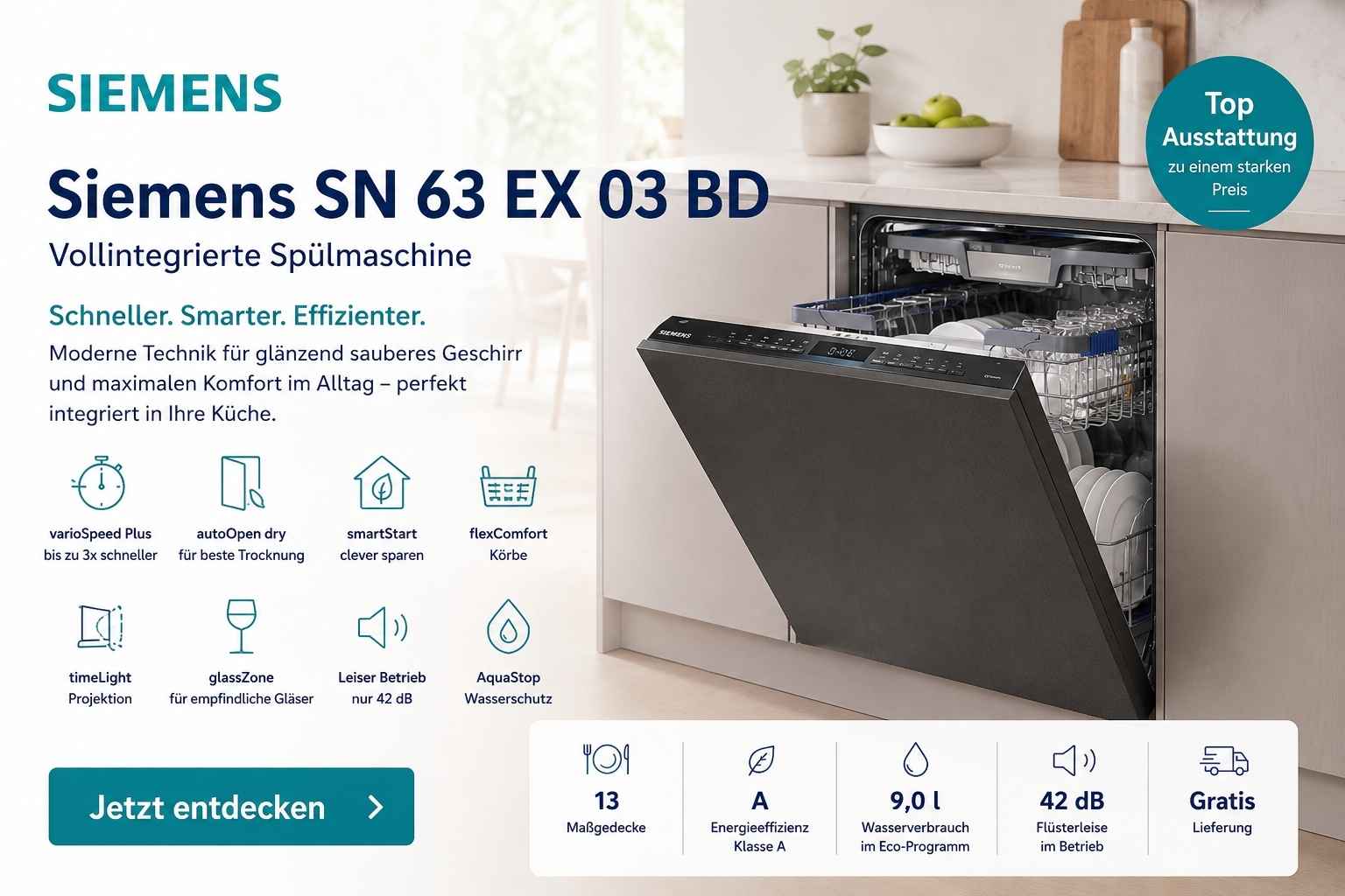Vollintegrierte Spülmaschine Siemens SN 63 EX 03 BD