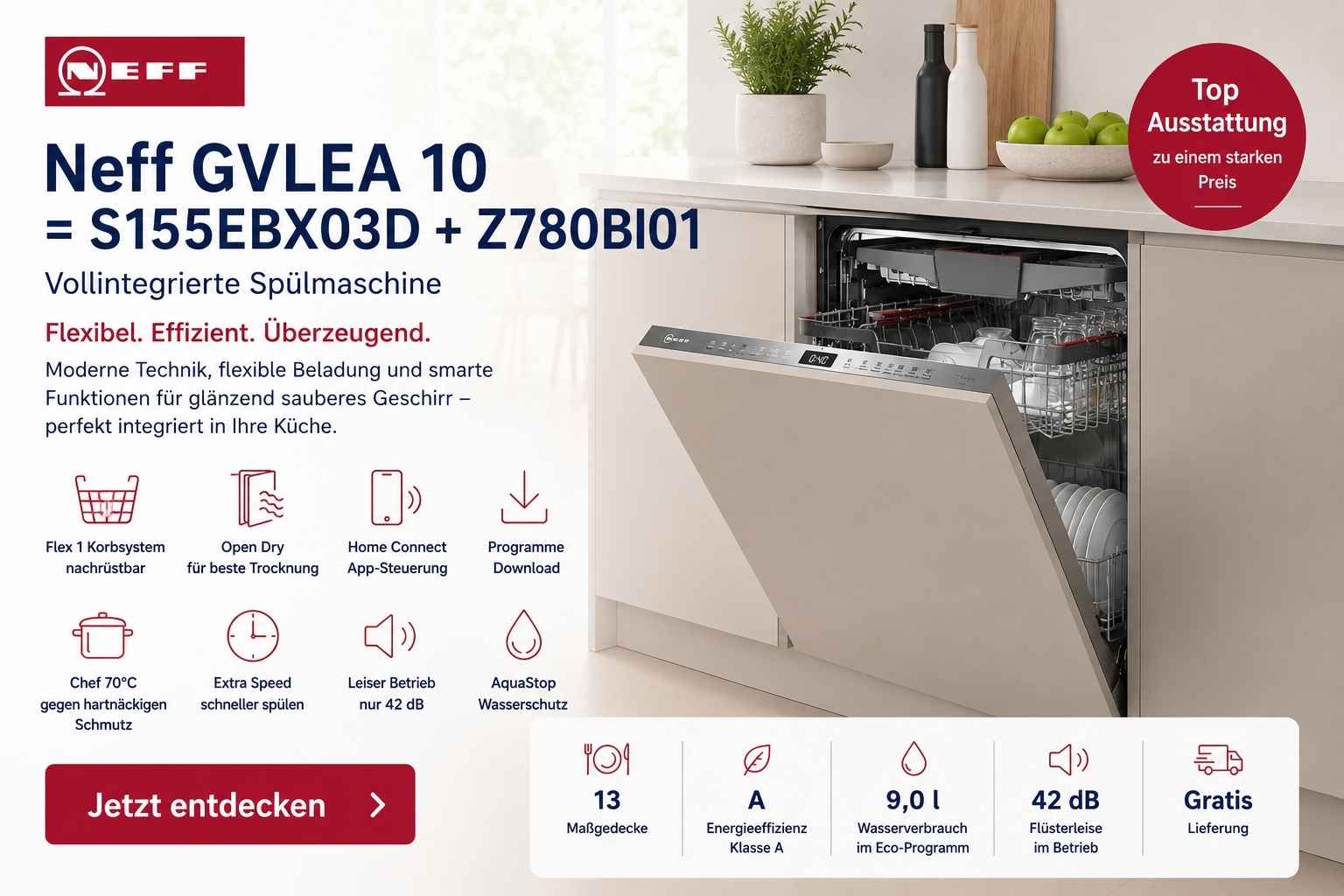 Vollintegrierte Spülmaschine Neff GVLEA 10 (S155EBX03D)